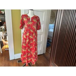 Fox & Hen Joliet Maxi Dress in Red Cheetah sz SMALL 100% Cotton